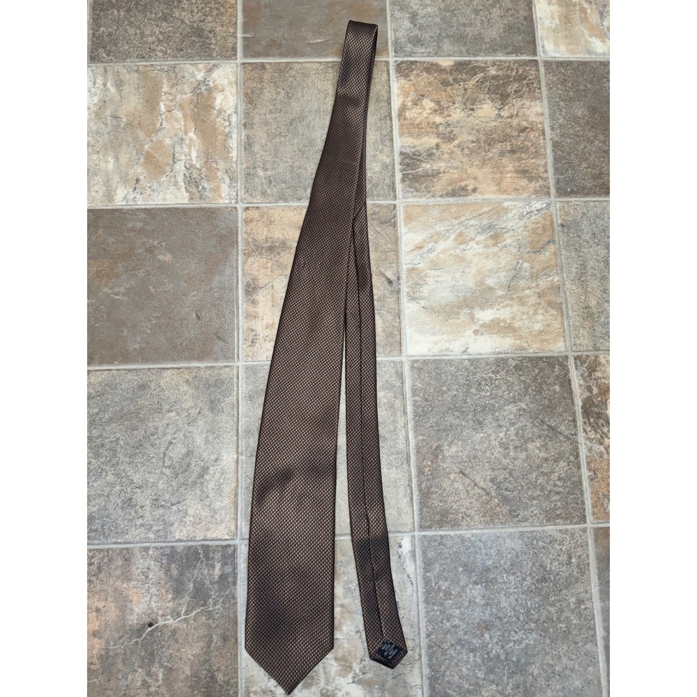 George Mens Brown Tan Micro Houndstooth Pattern Necktie Classic Silk Blend